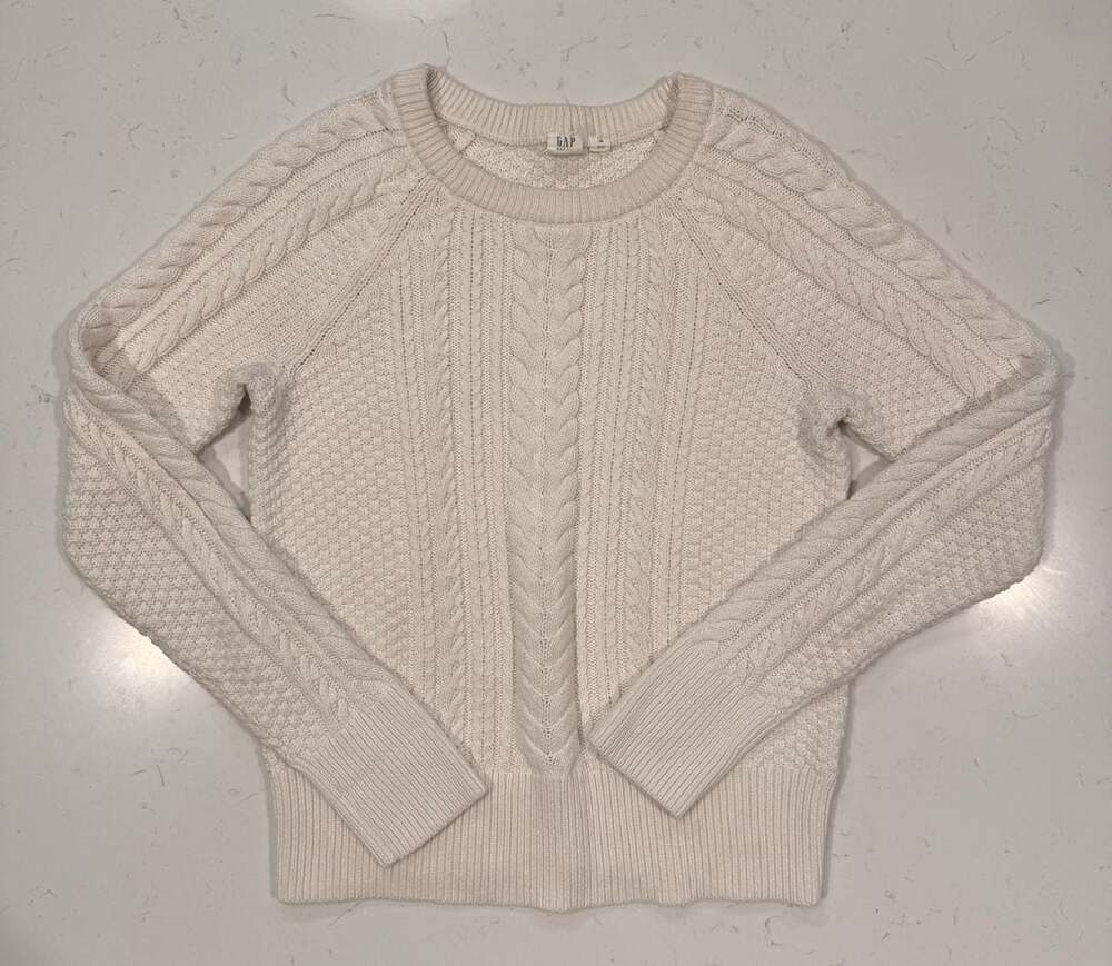 Gap Cable Knit Crewneck Sweater Size XS Off White Cotton